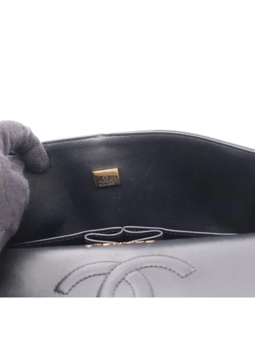 Chanel Shoulder Bag Quilted Double Flap Black Lambskin Chain